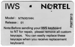 Rear label, giving only Nortel's details