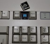 Switch detail showing MX blue switch with jumper