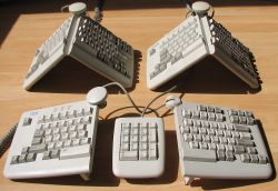 Three tented IBM Model M15 keyboards