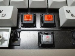 MX Orange switches, and a clear switch for the space bar (which bears an orange mark)
