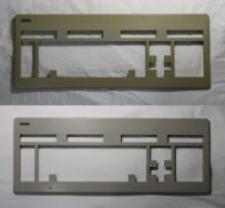 An NCR keyboard case before Retr0bright (top) and after (bottom).