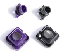 Switch housings and sliders from a silenced switch (left) and a standard switch (right).