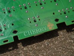 Cherry branding on the PCB, and immaculate Cherry through-hole soldering