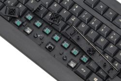 Keycaps and domes; note the unused positions under the space bar