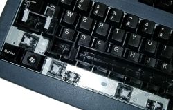 Modern MY keycaps with discrete inserts, note the 1.25 unit keys are still off centre