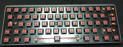 Top down view on the Pok3r with MX Red switches, ISO layout