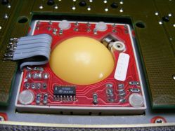 Bright red PCB for the trackball in a Marquardt Military Keyboard