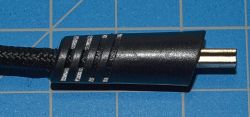 Mini USB plug housing cut at an angle to match the angle of the KB back slope