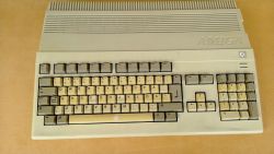 Late model Amiga. The keycaps have yellowed much more than the case which has a slight yellow tinge even on the inside where it was not exposed to sunlight.