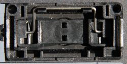Topre stabiliser for a function key on a Sony BKE-2011 as seen from the bottom of the keyboard with case and PCB removed.